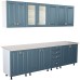 Bucatarie Zebra 260 cm din MDF Albastru cu blat termoizolant marmura travertin